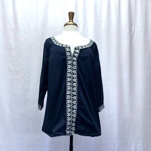 eshakti Navy Blue White-Front Tunic Top with Label Detail
